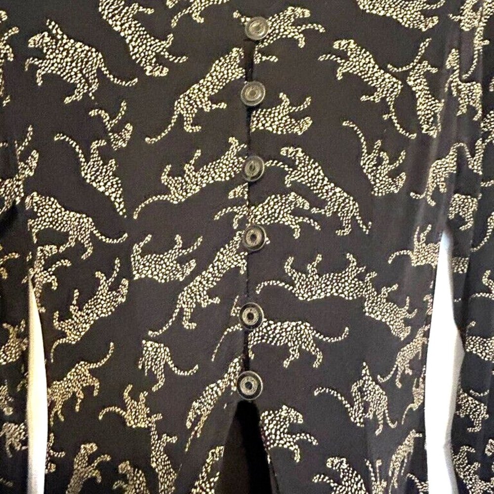 Cache Black Animal Print Long 7-Buttons Down Long… - image 2